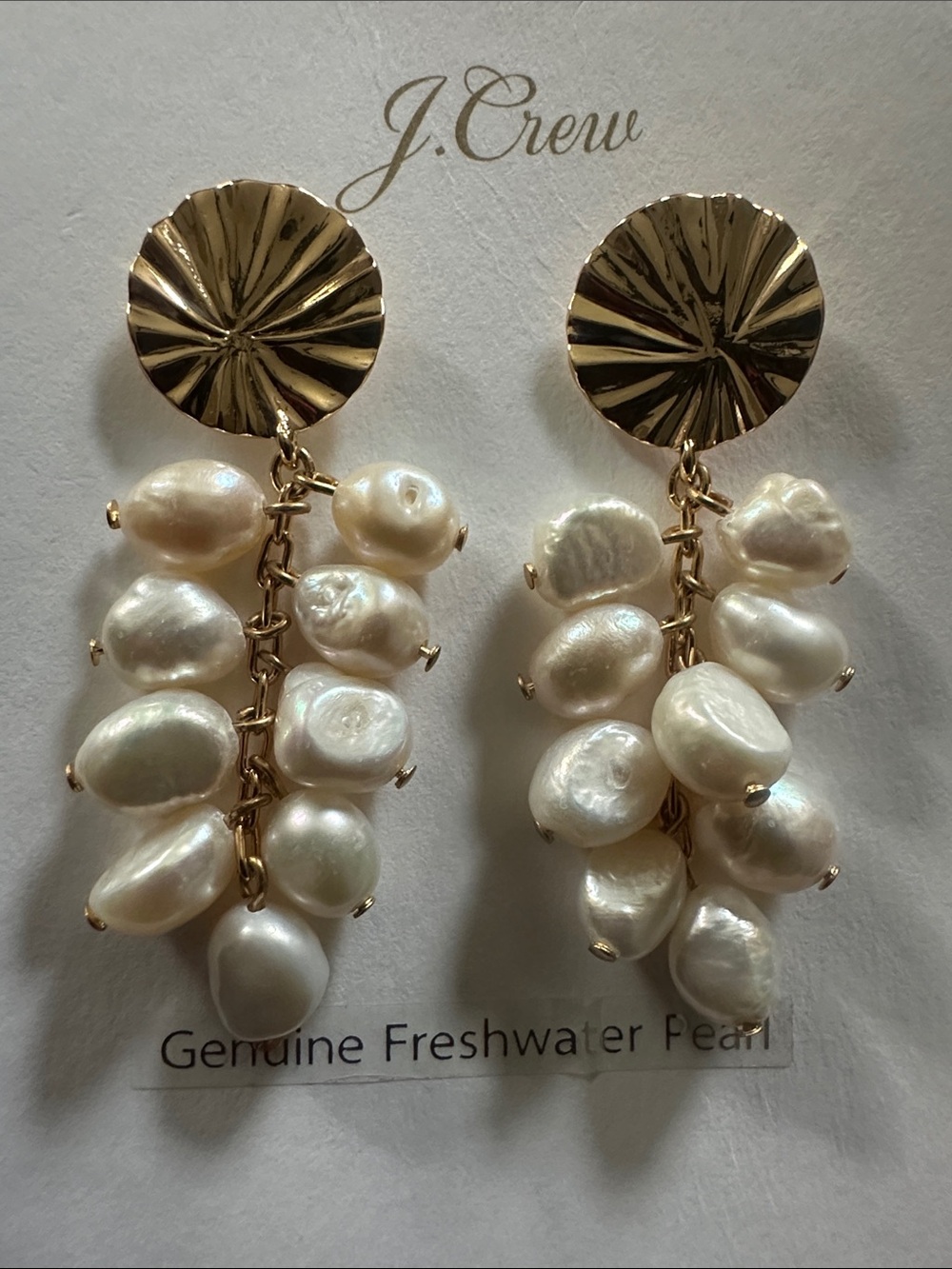J. Crew Gold Tone Drop Earrings with White Freshwater Pearls